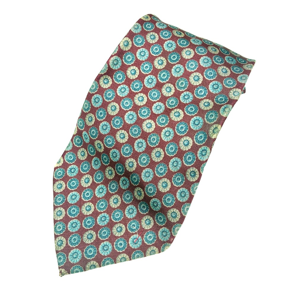 Paul Stuart Silk Tie Geometric Red Maroon Burgundy Italy VTG Classic Ivy Trad